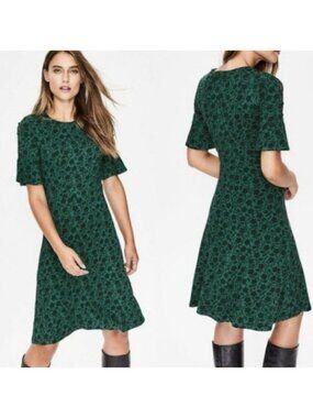 Boden Dress Womens 6 Green Enchanted Floral Vine Cut Out Fit Flare Knee Length